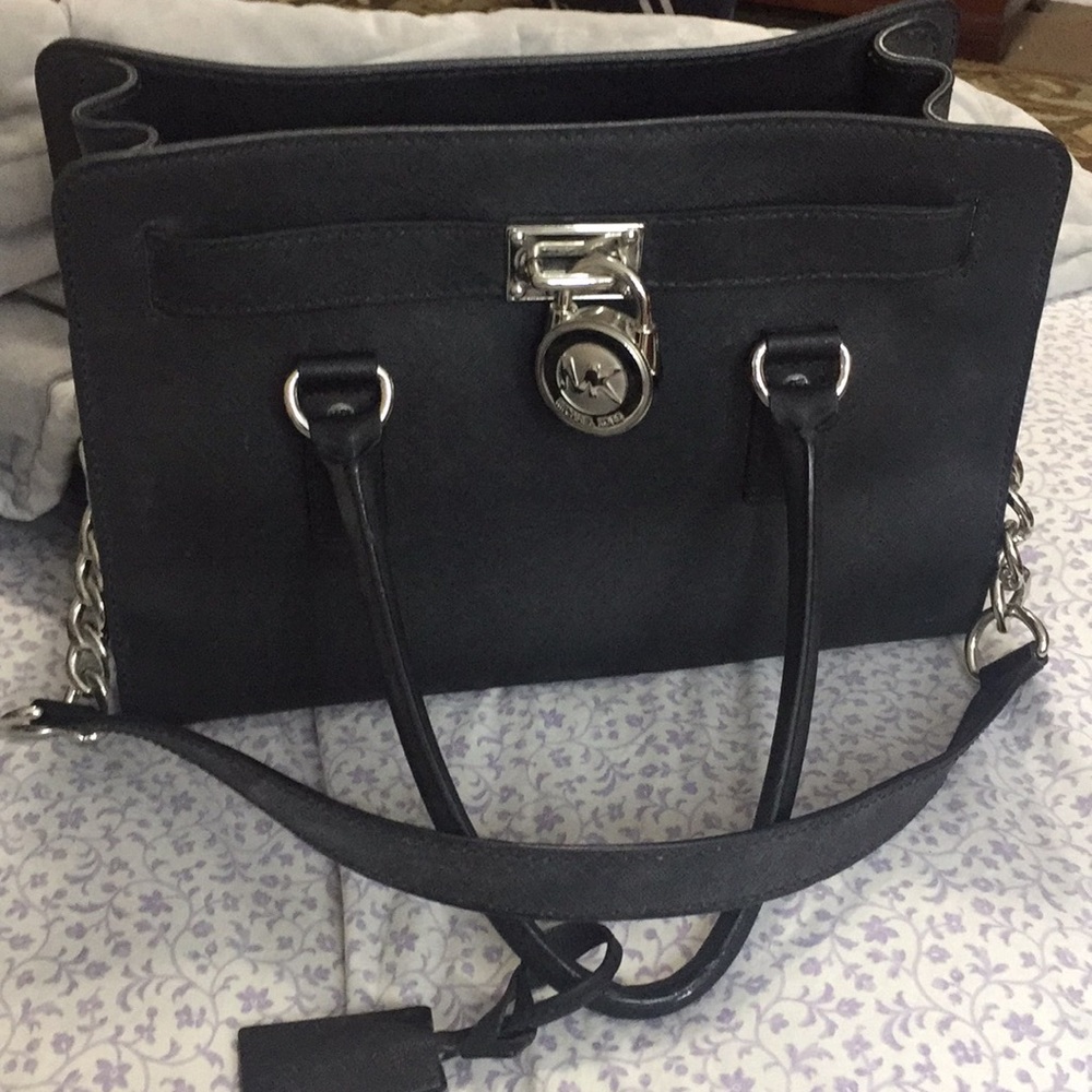 MK Hamilton Black w/Silver Leather Satchel